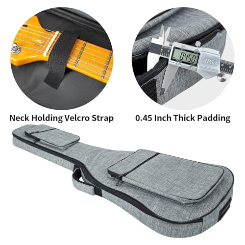 Muscab 39 Inch Electric Guitar Bag 11mm Padding Waterproof Electric Guitar Case, Electric Guitar Gig Bag Backpack with Neck Strap and Pockets, Grey - Image 5
