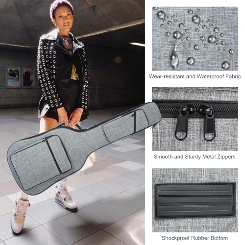 Muscab 39 Inch Electric Guitar Bag 11mm Padding Waterproof Electric Guitar Case, Electric Guitar Gig Bag Backpack with Neck Strap and Pockets, Grey - Image 4