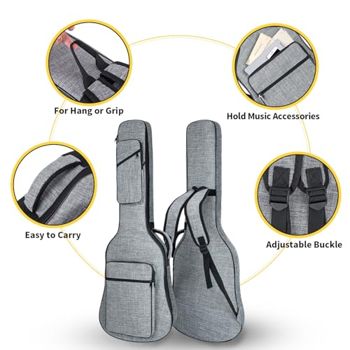 Muscab 39 Inch Electric Guitar Bag 11mm Padding Waterproof Electric Guitar Case, Electric Guitar Gig Bag Backpack with Neck Strap and Pockets, Grey - Image 3