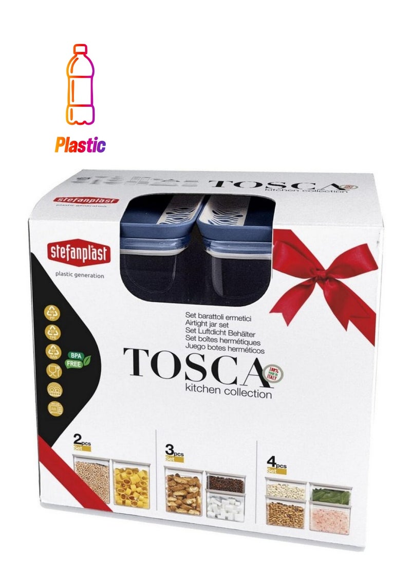 Stefanplast 3-Piece Tosca Rectangular Plastic Jar Set Clear and Blue 20 x 15.5 x 21 cm 55684 - Image 1