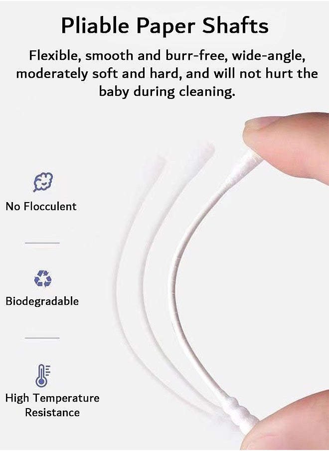 فيرستار 200 Pcs Baby Cotton Swabs, Double-ended Paper Cotton Buds with Ear Scoop and Spiral, for Personal Care and Cleaning  - Image 2