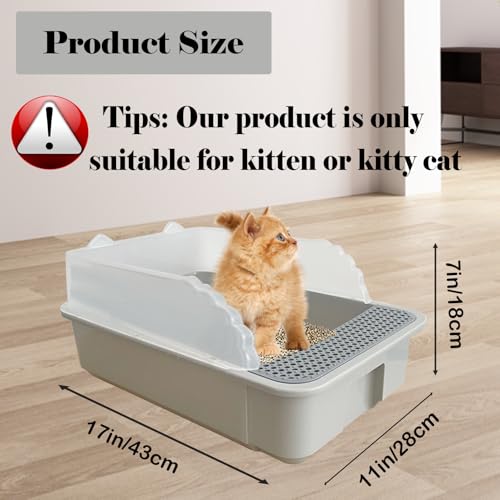 kathson Open Cat Litter Box with High SideAntiSplashing Cats Litter PanKitten Toilet with Litter Sifting ScoopSemiEnclosed Removable Kittens Litter for Boxes Easy to Clean No OdorGrey - Image 3