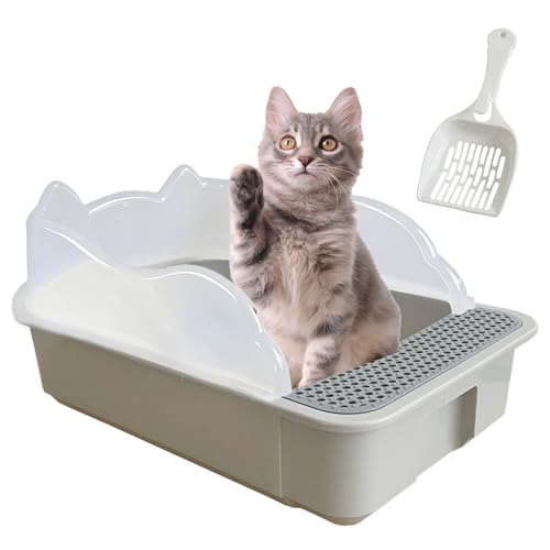 kathson Open Cat Litter Box with High SideAntiSplashing Cats Litter PanKitten Toilet with Litter Sifting ScoopSemiEnclosed Removable Kittens Litter for Boxes Easy to Clean No OdorGrey - Image 1
