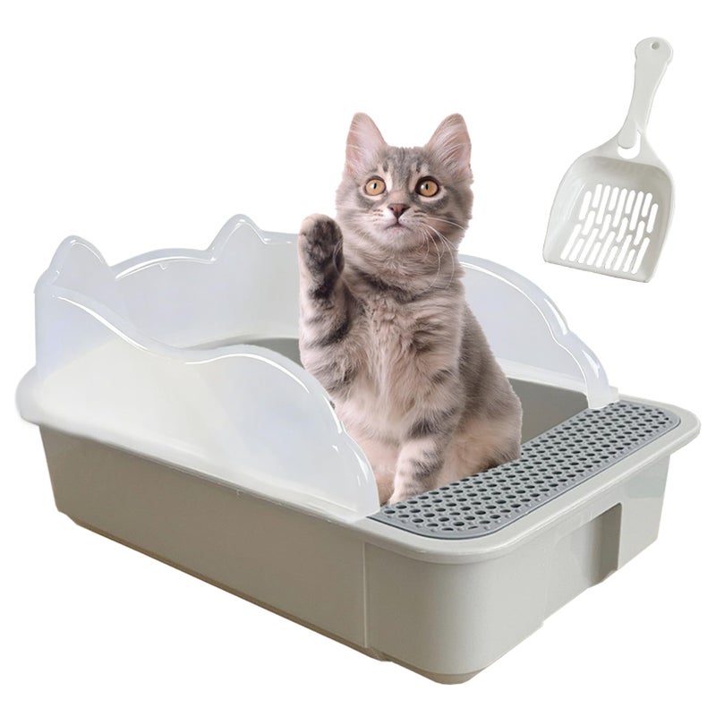 kathson Open Cat Litter Box with High SideAntiSplashing Cats Litter PanKitten Toilet with Litter Sifting ScoopSemiEnclosed Removable Kittens Litter for Boxes Easy to Clean No OdorGrey - Image 2