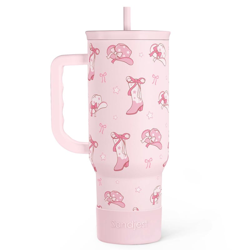 SANDJEST Cowgirl 40oz Slider Tumbler with Handle and Straw - Insulated Stainless Steel Travel Coffee Mug for Women Girls, Gift for Birthday, Christmas - Image 1
