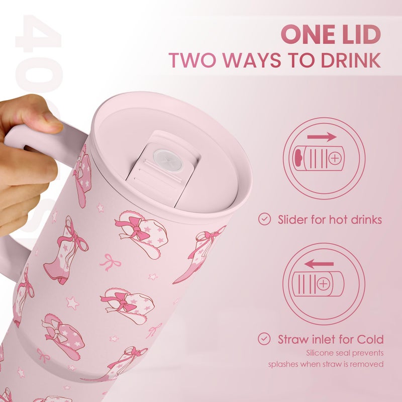 SANDJEST Cowgirl 40oz Slider Tumbler with Handle and Straw - Insulated Stainless Steel Travel Coffee Mug for Women Girls, Gift for Birthday, Christmas - Image 4