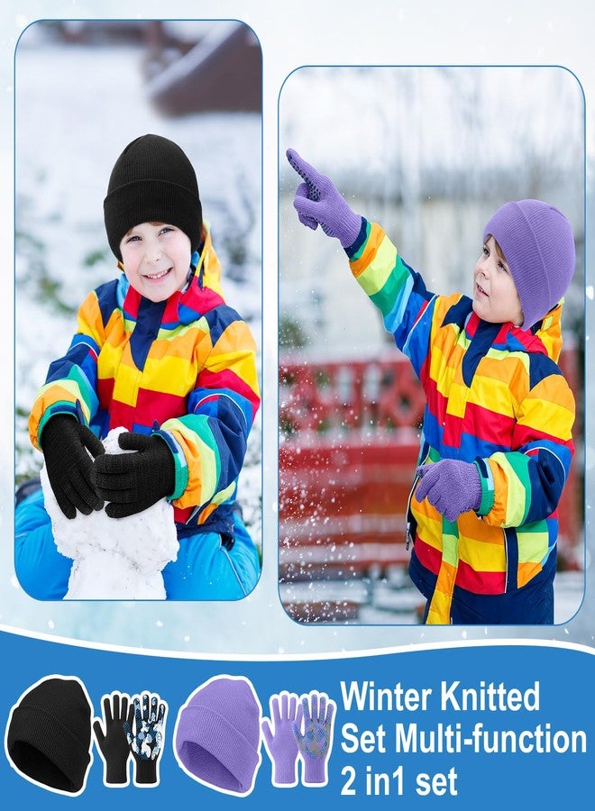 Evervibe 8 Pack Kids Beanie Hats and Gloves Set Knitted Beanies Hat Warm Stretch Gripper Gloves Winter Hats for Boys Girls, Pastel, 5-11 Years - Image 5