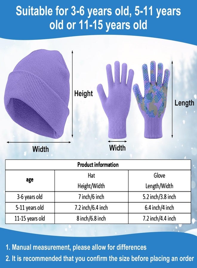 Evervibe 8 Pack Kids Beanie Hats and Gloves Set Knitted Beanies Hat Warm Stretch Gripper Gloves Winter Hats for Boys Girls, Pastel, 5-11 Years - Image 2