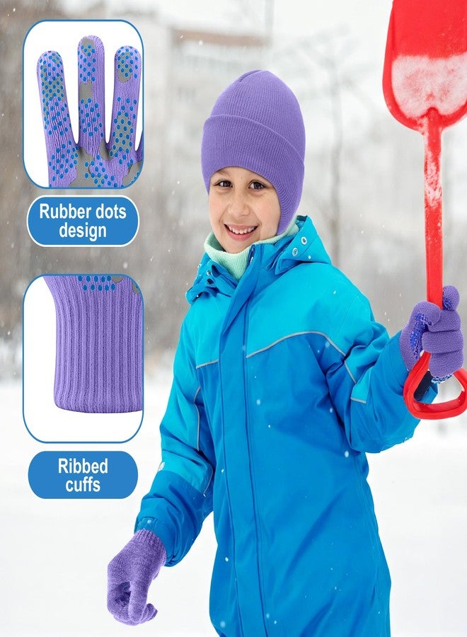 Evervibe 8 Pack Kids Beanie Hats and Gloves Set Knitted Beanies Hat Warm Stretch Gripper Gloves Winter Hats for Boys Girls, Pastel, 5-11 Years - Image 3