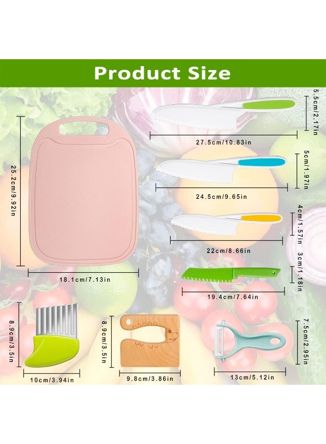 Suitable for real cooking, 4-piece cooking knife set with plastic serrated edges, children's wooden safety knife, Y-peeler and cutting board - Image 3