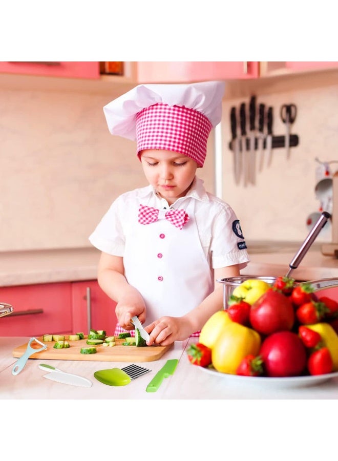 Suitable for real cooking, 4-piece cooking knife set with plastic serrated edges, children's wooden safety knife, Y-peeler and cutting board - Image 4