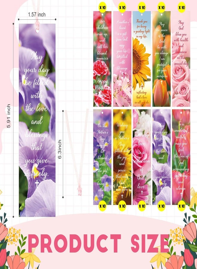 Skyygemm 100 Pcs Happy Mother's Day Bible Verses Bookmarks Bulk Inspirational Scripture Mothers Day Bookmarks Christian Religious Bible Flower Page Clips Church Gift for Women Mom Reading Lover - Image 2