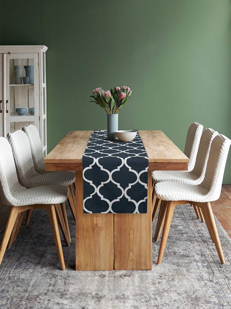 Dekor World Ogee Printed Navy Blue Table Runner (33x240cm) (Pack of 1)-8 Seater Dinning & Center Table - Image 2
