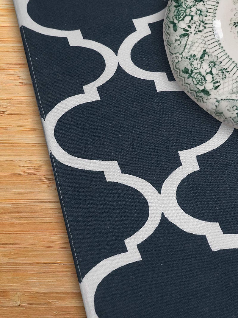 Dekor World Ogee Printed Navy Blue Table Runner (33x240cm) (Pack of 1)-8 Seater Dinning & Center Table - Image 5