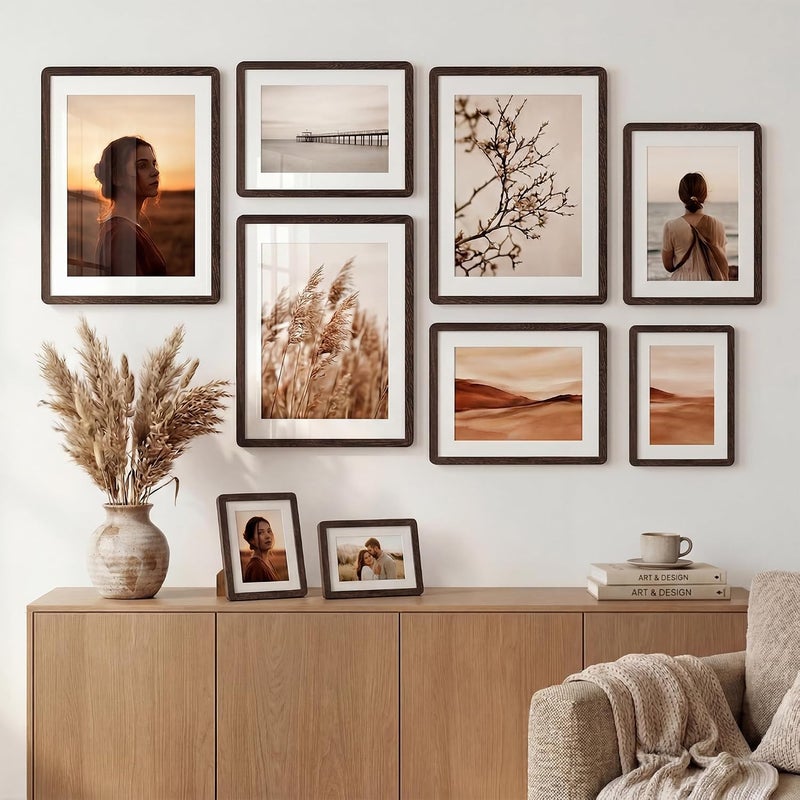 FLYJOE 8x10 Picture Frame,Natural Solid Wenge Wood 8 x 10 Photo Frame with HD Tempered Glass,Handcrafted Rounded Corner 8 by 10 Wooden Frames Matted to 5x7,8x10 Frame Wall Decor for Photo,Family,Wedding - Image 5