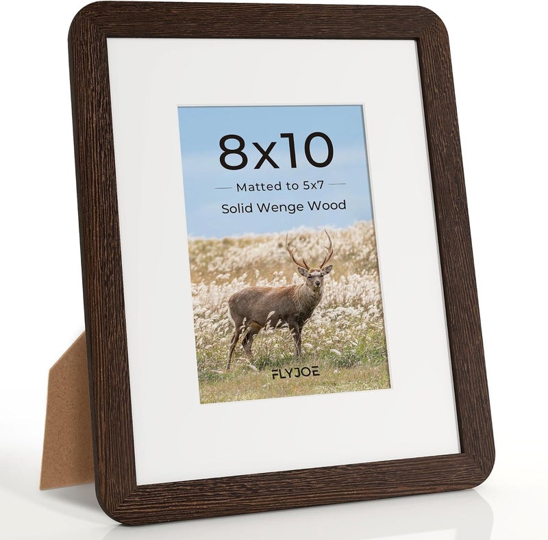 FLYJOE 8x10 Picture Frame,Natural Solid Wenge Wood 8 x 10 Photo Frame with HD Tempered Glass,Handcrafted Rounded Corner 8 by 10 Wooden Frames Matted to 5x7,8x10 Frame Wall Decor for Photo,Family,Wedding - Image 1