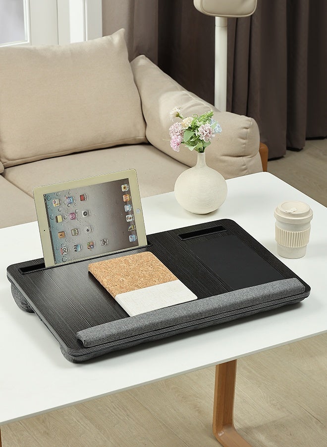 LAWAZIM Laptop Folding Table With Mouse Pad - Black Color - Lap Desk with Pillow Cushion, Device Slots, Wrist Support, and Carry Handle -Ideal for Bed, Couch, Studying, Writing, Reading, and Working - Image 1