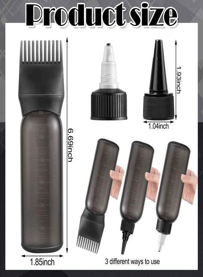 FXSPLCZ Root Comb Applicator Bottle Oil Applicator for Hair Dye Hair Oiling Bottle with 2 Types Caps and Graduated Scale, 6 Ounce (Black) - Image 2
