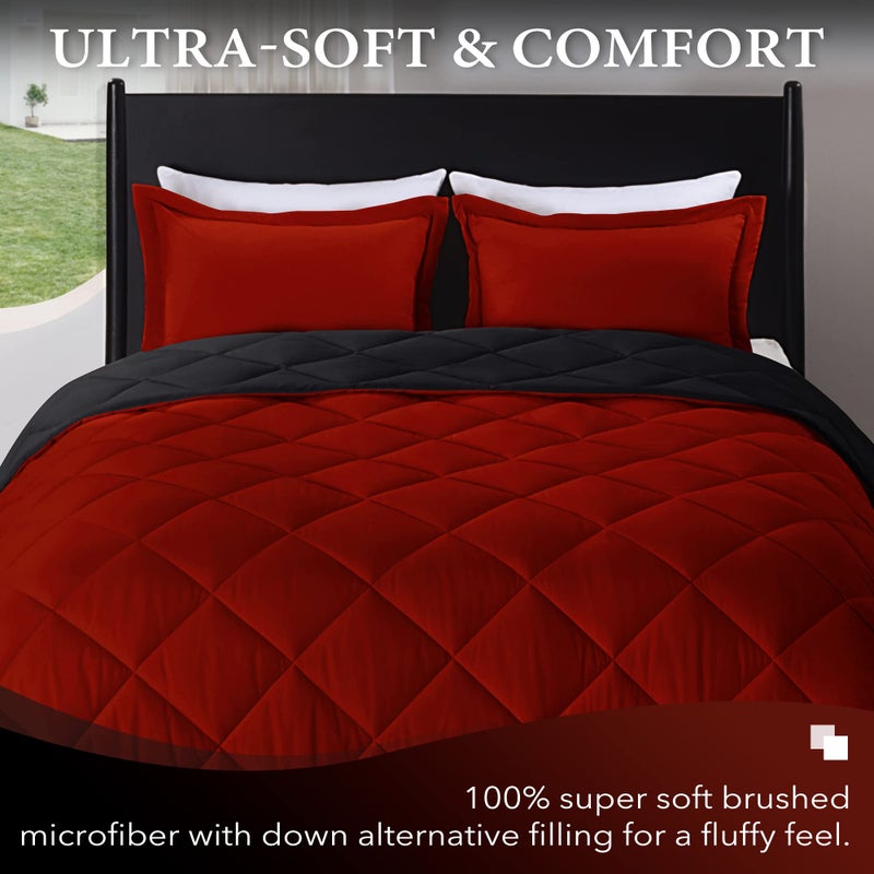 downluxe Queen Comforter Set - Red and Black Queen Comforter - Soft Bedding Sets for All Seasons - 3 Pieces - 1 Comforter (88"x92") and 2 Pillow Shams (20"x26") - Image 2