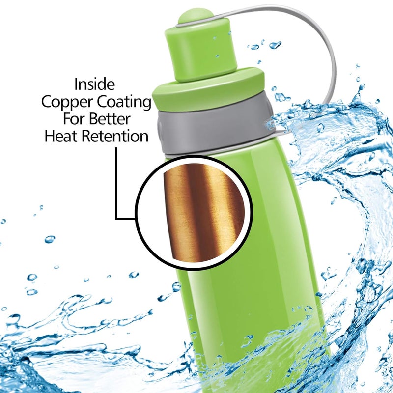 Milton MILTON Bravo 400 Stainless Steel Sports Water Bottle, 400 ml/72 mm, Green - Image 2