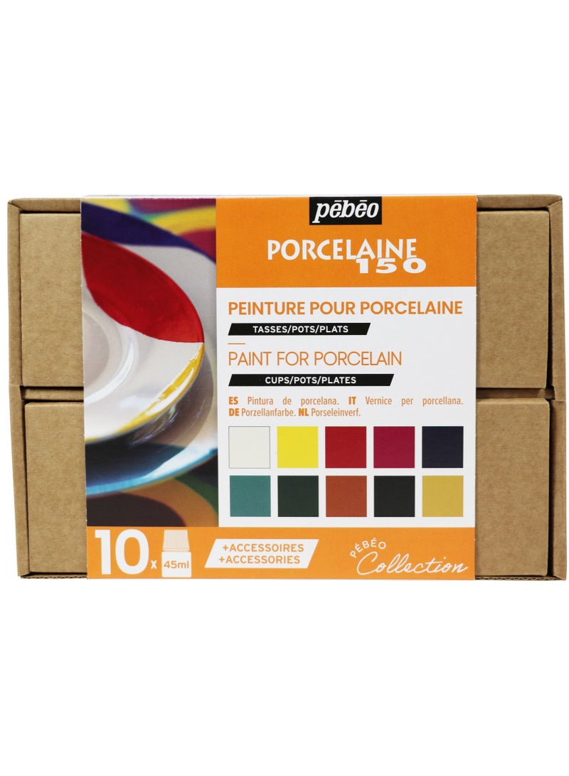 Pebeo Ceramic Paints Pebeo Porcelaine 150 Collection Case 10 Assorted Colors 45 ML - Image 1