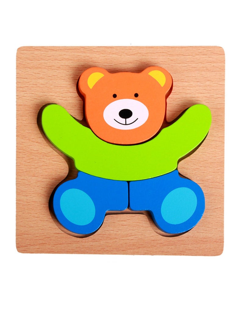 Children's Educational Wooden Cartoon Bear Jigsaw Puzzles Suitable Gift Bag Pack - Image 1