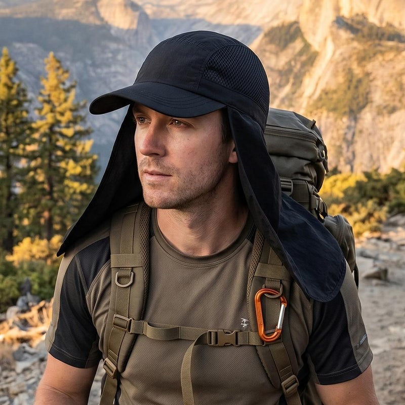 Sunscreen hat, summer outdoor quick-drying fishing hat, neck protector, hiking cap, UV protection, waterproof baseball cap - Image 5