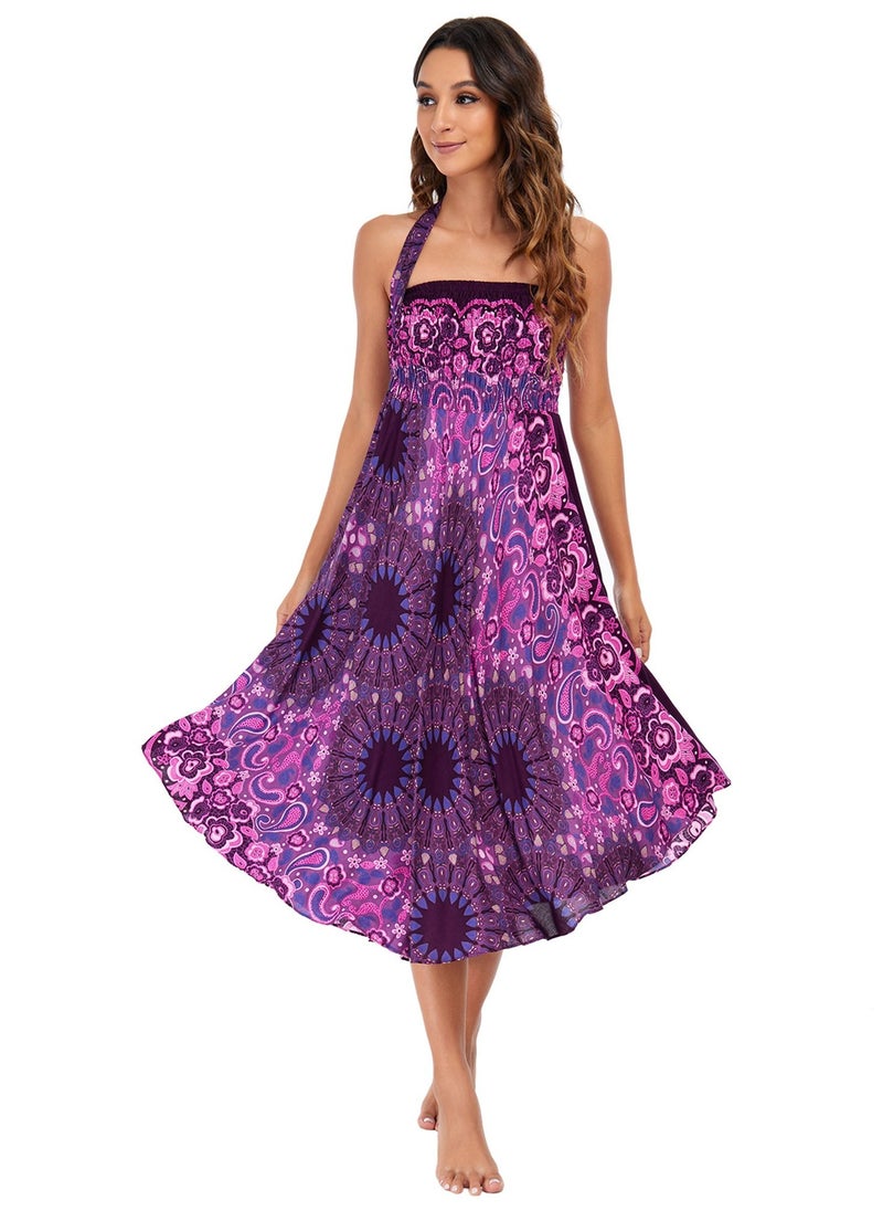 Loquat - Casual Dress Half Skirt Beach Vacation Skirt Two Dresses Full Skirt Purple - Image 1