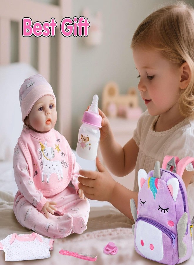 Pedolltree Reborn Baby Dolls Clothes Girl Unicorn Theme Outfit Accessories 13 Pcs for 17-22 Inch Reborn Dolls Newborn Baby Girl with Pink Unicorn Backpack - Image 5