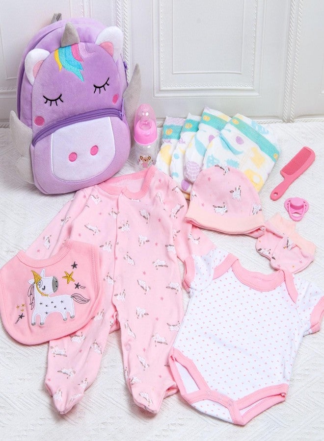 Pedolltree Reborn Baby Dolls Clothes Girl Unicorn Theme Outfit Accessories 13 Pcs for 17-22 Inch Reborn Dolls Newborn Baby Girl with Pink Unicorn Backpack - Image 4