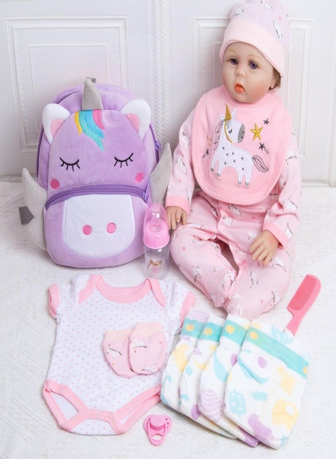 Pedolltree Reborn Baby Dolls Clothes Girl Unicorn Theme Outfit Accessories 13 Pcs for 17-22 Inch Reborn Dolls Newborn Baby Girl with Pink Unicorn Backpack - Image 3