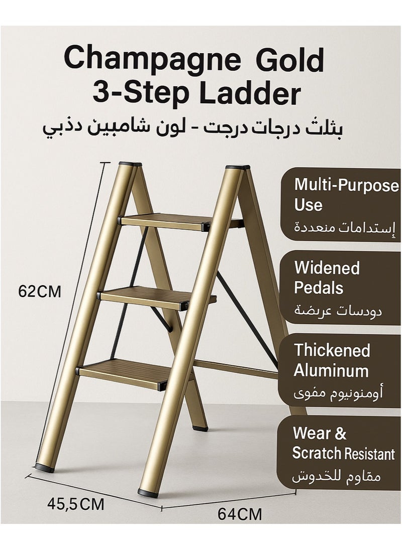 صن رايز - سلم الألمنيوم القابل للطي 3 خطوات مع دواسات عريضة ضد الانزلاق، خفيف الوزن، متعدد الاستخدامات، موفر للمساحة للاستخدام المنزلي والمطبخي - Image 1