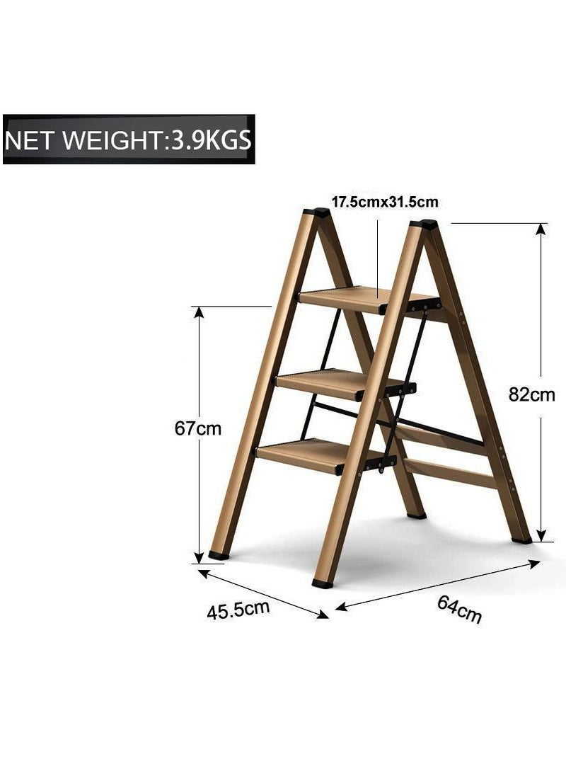 SUNRISE - 3 Steps Ladder Aluminum Folding Step Stool With Anti Slip Sturdy And Wide Pedal Light weight Portable Multi Use Stepladder For Home And Kitchen Use Space Saving - Image 1