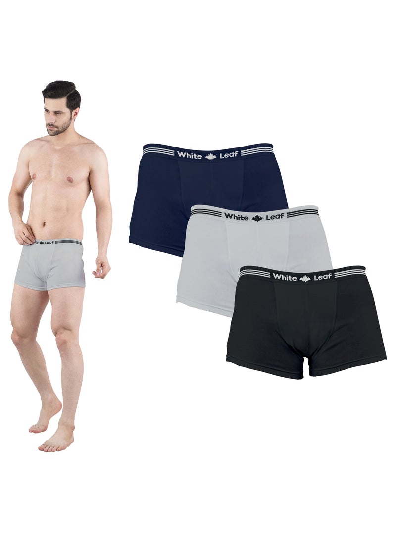 WHITE LEAF Men's Boxer Briefs 3PCS Pack – 100% Combed Cotton Breathable Innerwear for Men, Comfortable Everyday Fit, BK/GYM/NV - Image 1