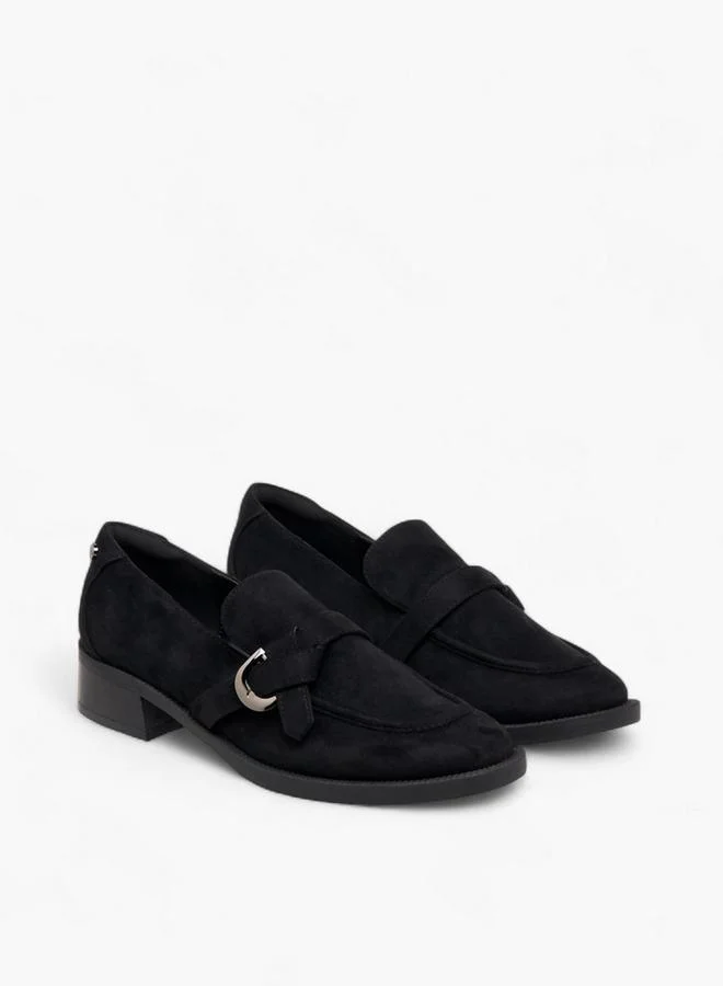 Women'S Buckle Detail Block Heel Loafers