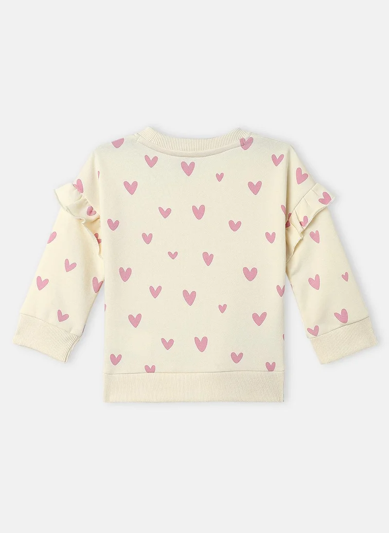Nautinati Nautinati Girls Snow White Heart Printed And Cat Applique Full Sleeves Fleece Sweatshirt