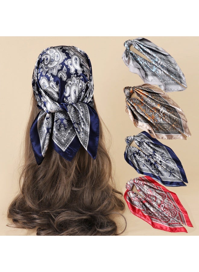 Satin Simulated Silk Head Scarves for Women 5 Pack 60x60cm Square Bandanas Ideal for Daily Wear Hair Styling Travel and Outfit Accessorizing Secures Messy Hair or Covers Hair Roots for A Neat Elegant Look - Image 1