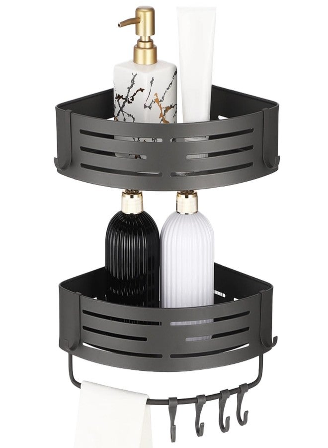 DORMIYA 2 Pcs Corner Shower Caddy, No Drilling Aluminum Organizer, Triangular Bathroom Shelves with Towel Bar & Hooks, Rustproof Wall Mount Space-Saving for Shower & Kitchen - Self-adhesive - Image 1