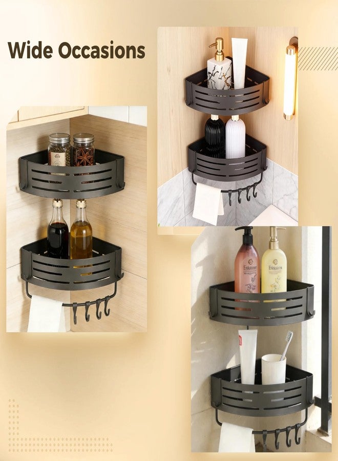 DORMIYA 2 Pcs Corner Shower Caddy, No Drilling Aluminum Organizer, Triangular Bathroom Shelves with Towel Bar & Hooks, Rustproof Wall Mount Space-Saving for Shower & Kitchen - Self-adhesive - Image 5