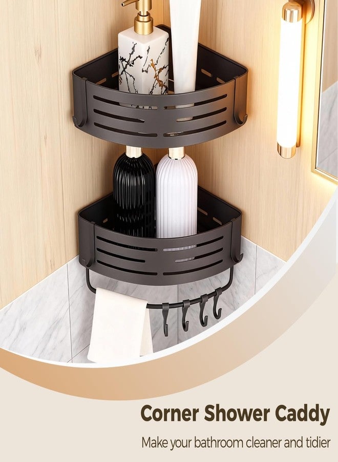 DORMIYA 2 Pcs Corner Shower Caddy, No Drilling Aluminum Organizer, Triangular Bathroom Shelves with Towel Bar & Hooks, Rustproof Wall Mount Space-Saving for Shower & Kitchen - Self-adhesive - Image 2