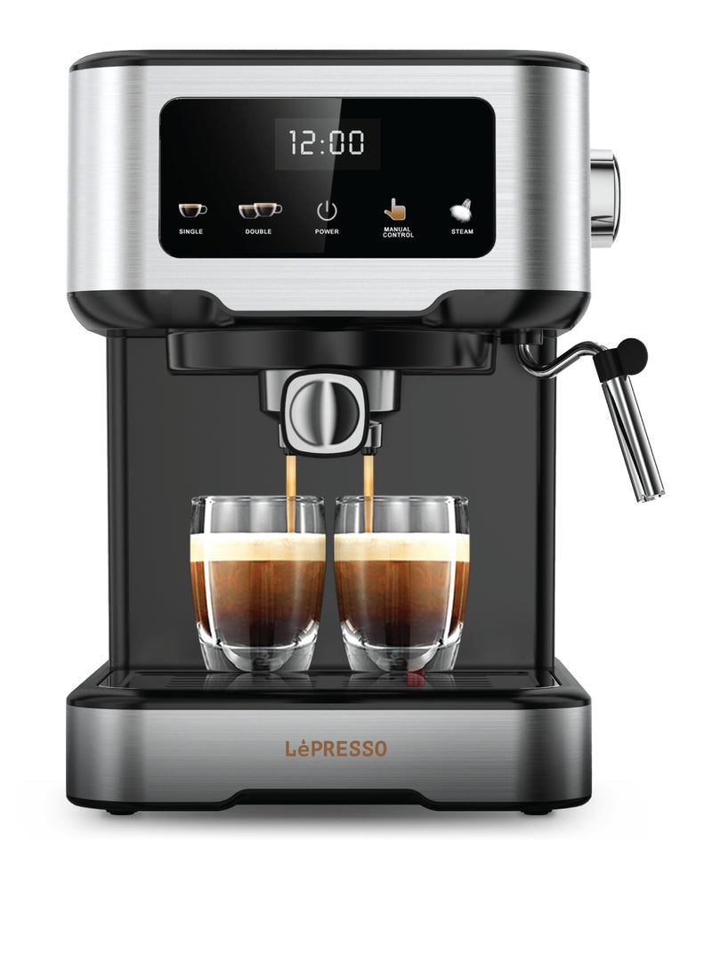 LePRESSO Digital Dual Drip Barista Coffee Machine with 20 Bar High Pressure Coffee Machine, 1.5L Water Capacity, 1100W, Espresso Maker with Touch Display & Pre-Brew, for Espresso, Latte, Cappuccino - Black - Image 1