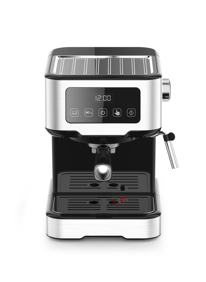 LePRESSO - Digital Dual Drip Barista Espresso Coffee Machine with 15 bar Pressure Pump and Capsule Filter with Touch Display & Milk Steamer Coffee Maker - Black - Image 1