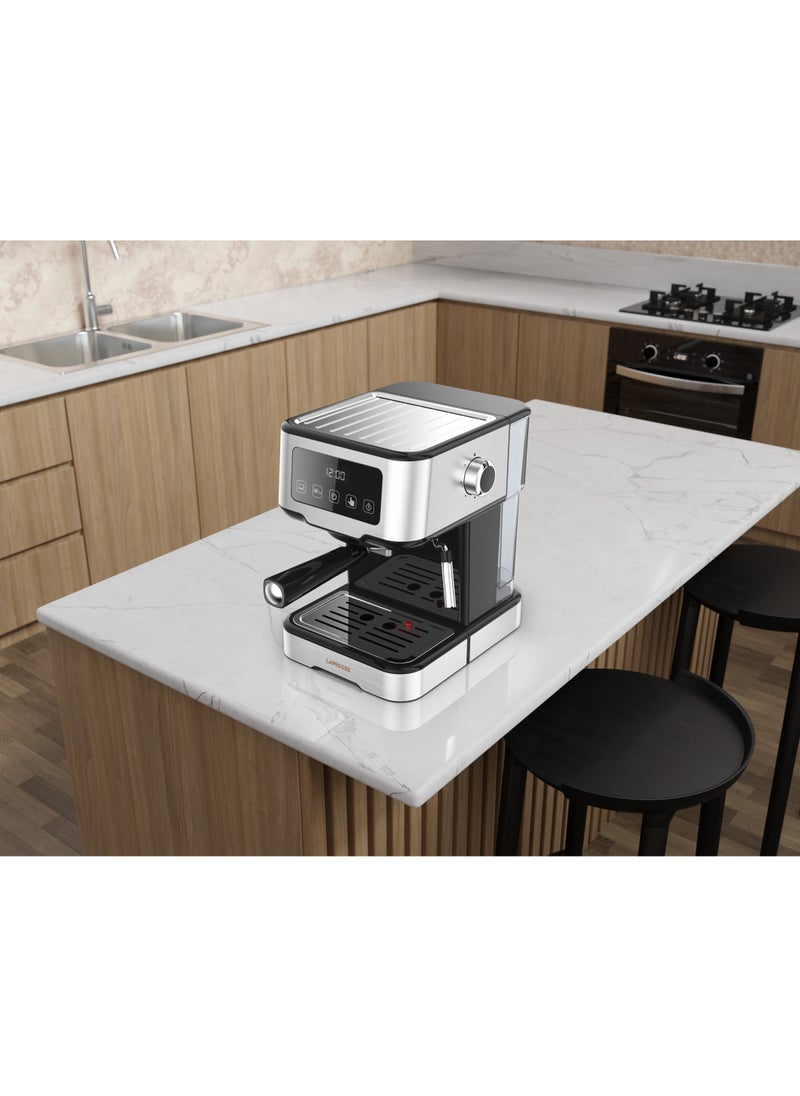 LePRESSO - Digital Dual Drip Barista Espresso Coffee Machine with 15 bar Pressure Pump and Capsule Filter with Touch Display & Milk Steamer Coffee Maker - Black - Image 1