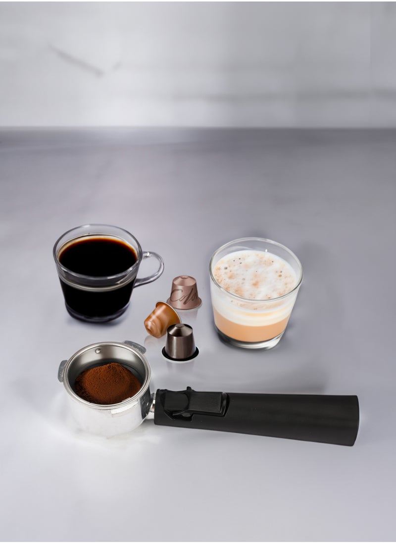 LePRESSO - Digital Dual Drip Barista Espresso Coffee Machine with 15 bar Pressure Pump and Capsule Filter with Touch Display & Milk Steamer Coffee Maker - Black - Image 1