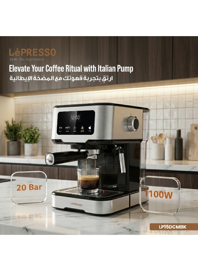 LePRESSO Espresso machine Digital Dual Drip Barista Coffee Machine , Coffee Maker with 20 Bar High Pressure Coffee Machine, 1.5L Water Capacity, 1100W, Espresso Maker with Touch Display & Pre-Brew, for Espresso, Latte, Cappuccino - Black - Image 5