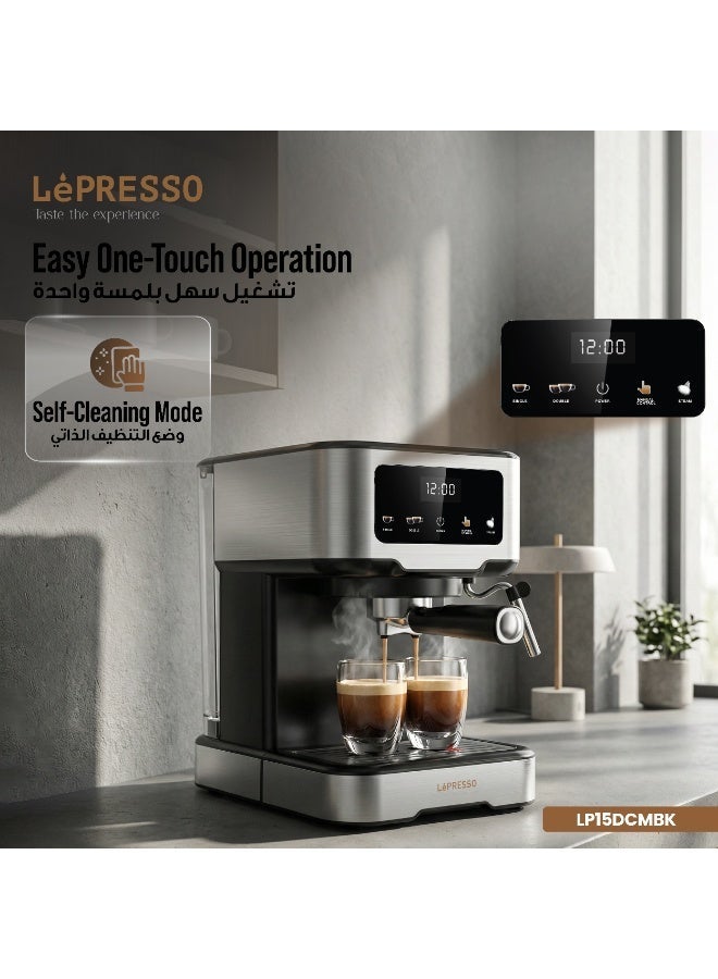LePRESSO Espresso machine Digital Dual Drip Barista Coffee Machine , Coffee Maker with 20 Bar High Pressure Coffee Machine, 1.5L Water Capacity, 1100W, Espresso Maker with Touch Display & Pre-Brew, for Espresso, Latte, Cappuccino - Black - Image 3