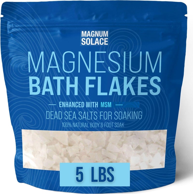 Magnum Solace Magnesium Flakes with MSM - Magnesium Chloride Flakes - Dead Sea Salts for Soaking, 5.0 LBS