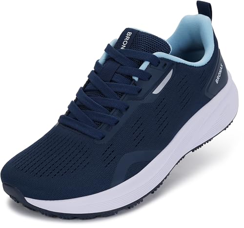 BRONAX Women Wide Tennis Shoes Road Running Sports Lightweight Mesh Size 95w with Cross Training Jogging Athletics Sneakers Female Pregnancy Stability Footwear Blue 41 - Image 1
