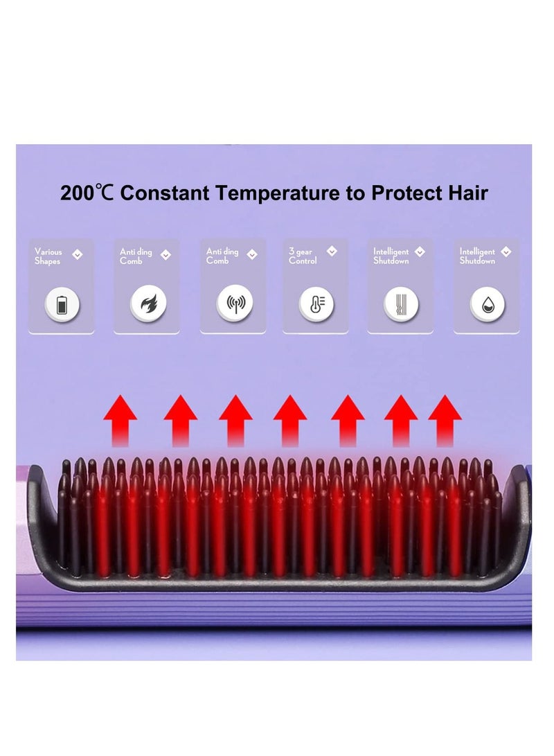 Excefore Portable Cordless Hair Straightening Brush, with 3 Levels Temperature Auto-Off Anti-Scald Function, Travel Curler Styler, USB C or TypeC Rechargeable Electric Wireless Hair Straightener Comb - Image 3
