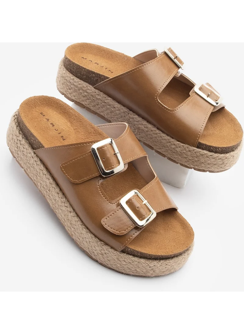 مارجين Women's Thick Straw Sole Double Banded Casual Slippers Tulpe